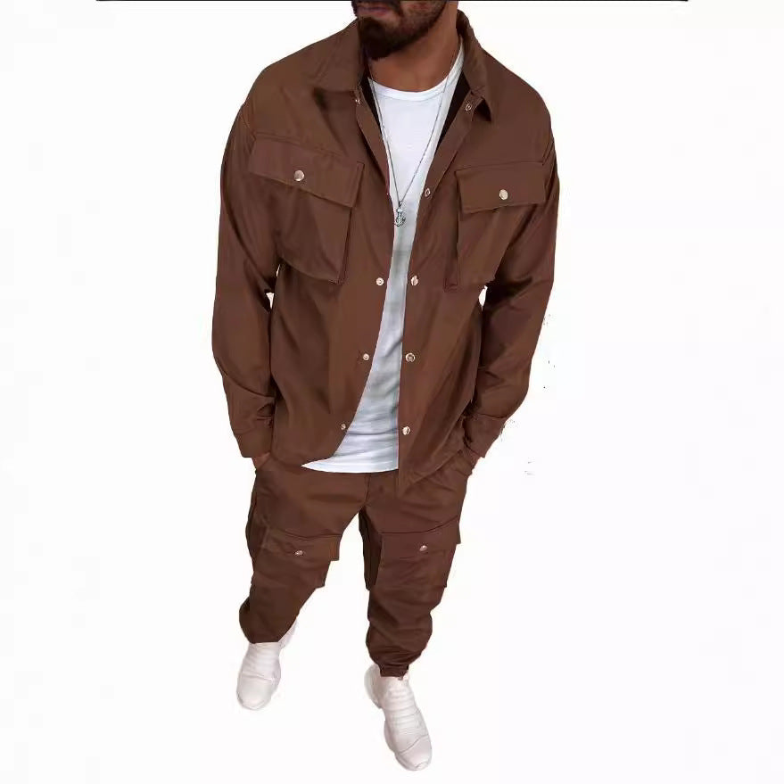 Herren Cargo-Hemd- und Hose-Set mit praktischen Taschen und modischem Schnitt Aliams