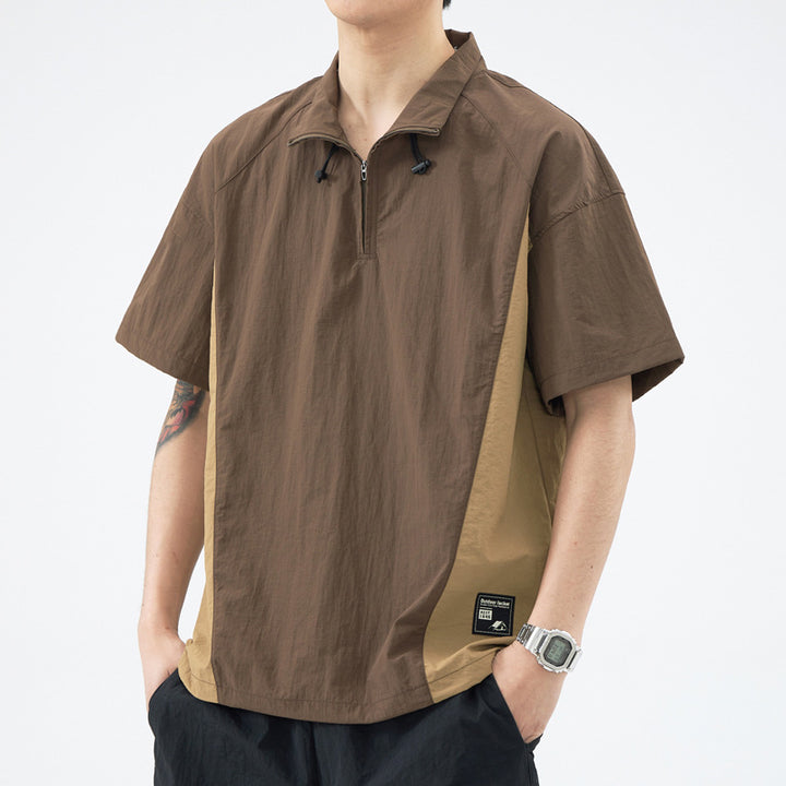 Herren Kurzarm Outdoor-Hemd mit Stehkragen und funktionaler Reißverschlussöffnung Aliams