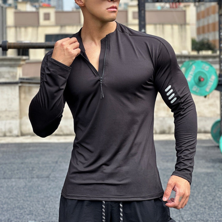 Herren Funktions-Langarmshirt mit hohem Kragen und innovativem Reißverschluss Aliams