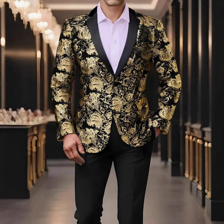 Herren eleganter Smokingblazer mit luxuriösem floralem Jacquard-Muster Aliams
