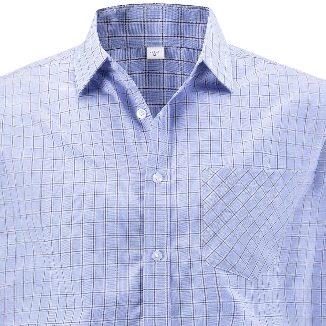 Herren klassisches kariertes Langarmhemd mit Brusttasche Aliams