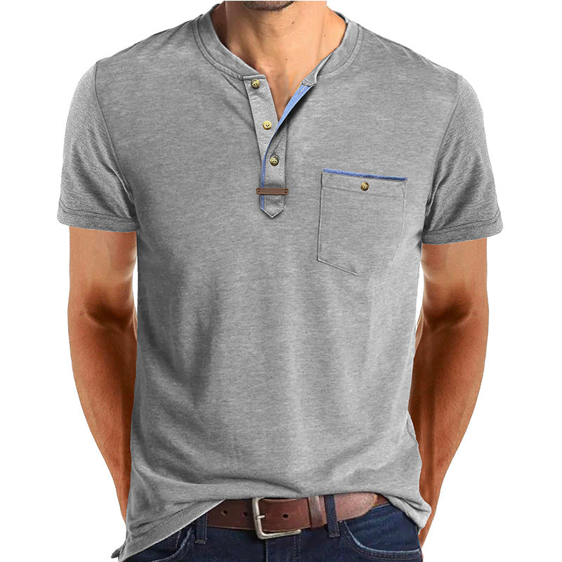 Herren Kurzarm-Henley T-Shirt mit modischen Akzenten Aliams