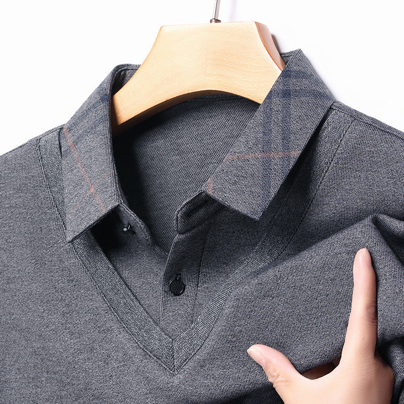 Herren eleganter V-Ausschnitt Pullover mit strukturiertem Kragen und modernem Design Aliams