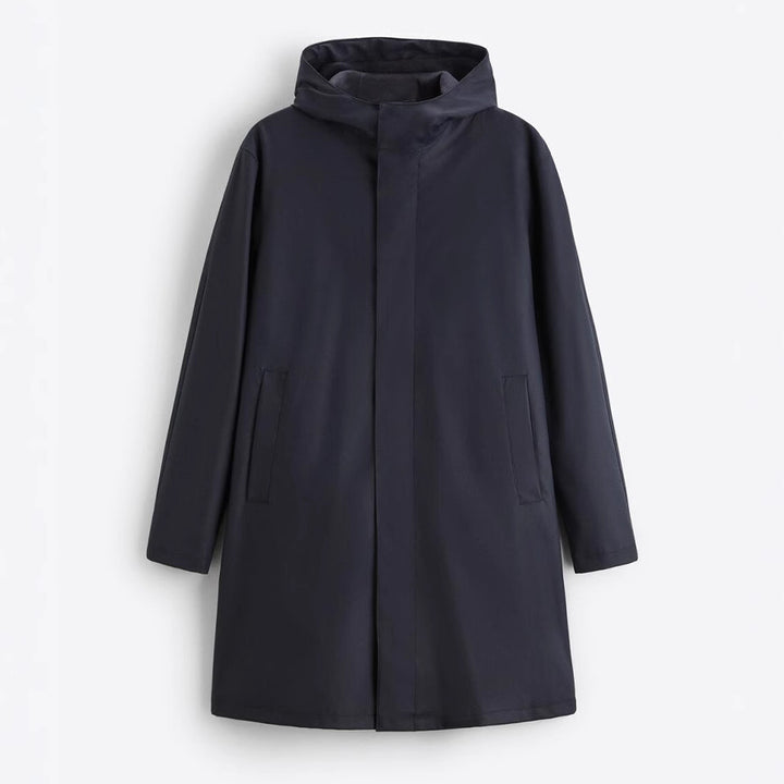Herren Regenmantel mit praktischer Kapuze und längerem Schnitt Hedi-Mode