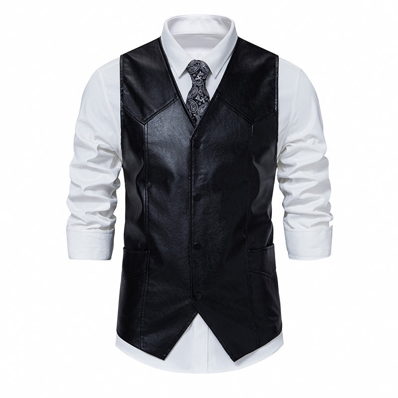 Herren elegante Kunstlederweste Aliams