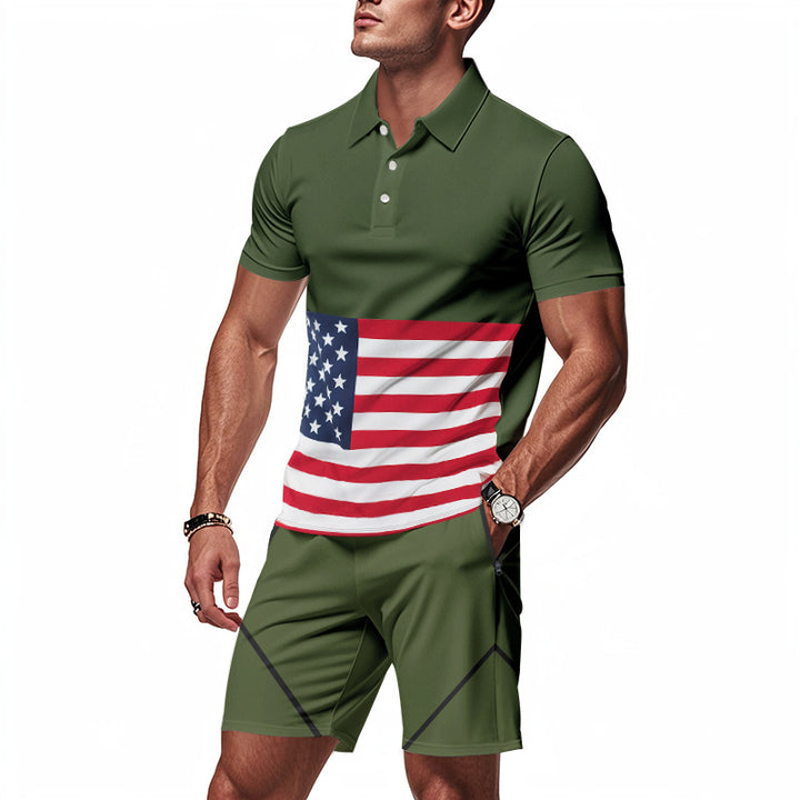 Herren Sportliches Polo-Set mit Flaggenmuster Aliams