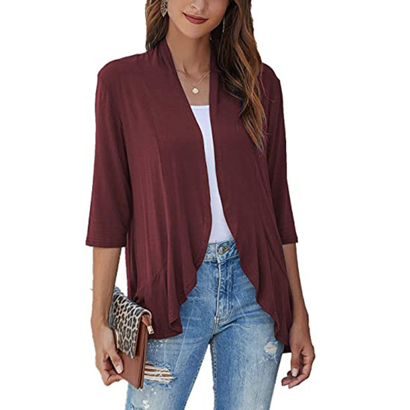 Damen Leichte Chiffonjacke mit Offenen Fronten und 3/4-Ärmeln Aliams