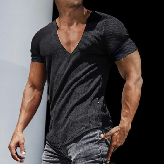 Herren V-Ausschnitt T-Shirt mit Rippstrickstruktur Aliams