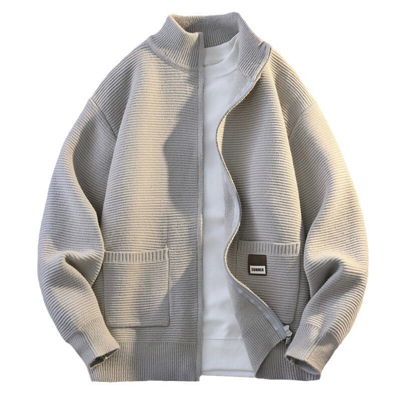 Herren Gemusterte Strickjacke mit hohem Kragen und Taschen Aliams