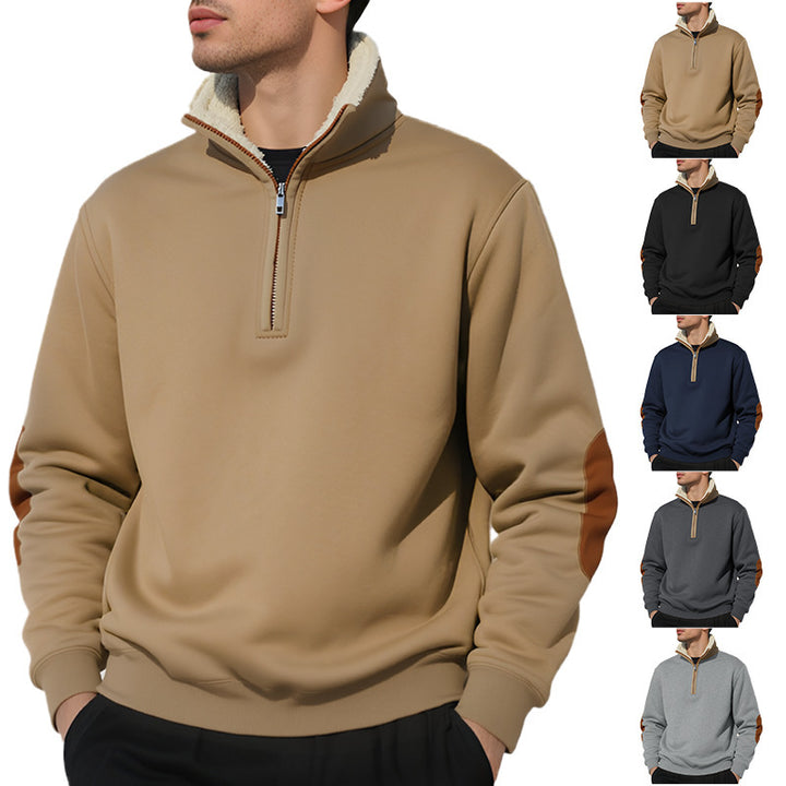 Herren Fleece-Pullover mit hohem Kragen und eleganten Kontrastdetails Aliams