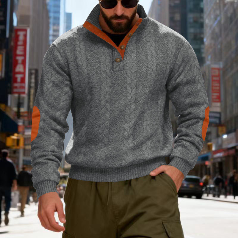 Herren gestrickter Pullover mit Kontrastdetails und modernem Knopfverschluss Aliams