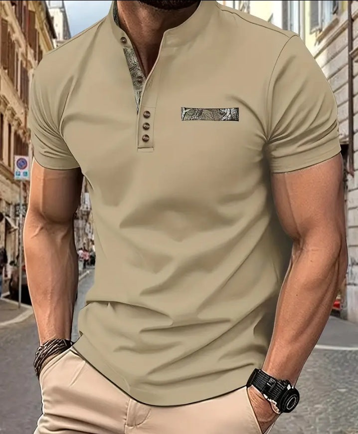 Herren Poloshirt mit modischem Stehkragen und eleganten Knöpfen Aliams