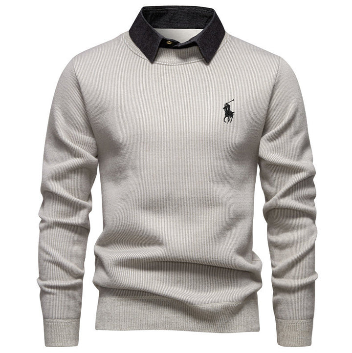 Herren klassischer Strickpullover mit Hemdkragen Aliams