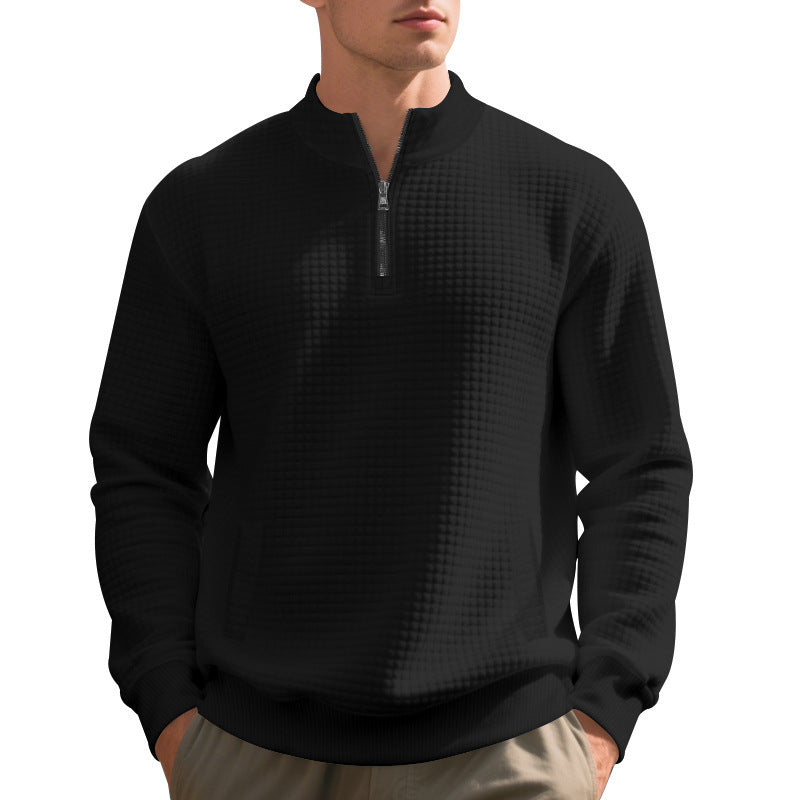 Herren eleganter Fleece-Pullover mit halbem Reißverschluss und strukturiertem Design Aliams