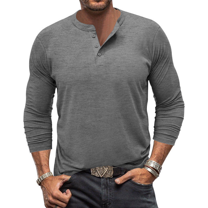 Herren Langarm T-Shirt mit Knopfleiste Aliams