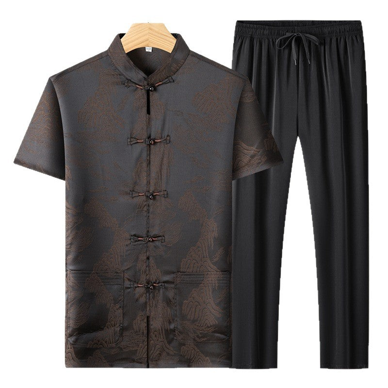 Herren Kurzarmhemd mit asiatischem Kunstmuster Aliams