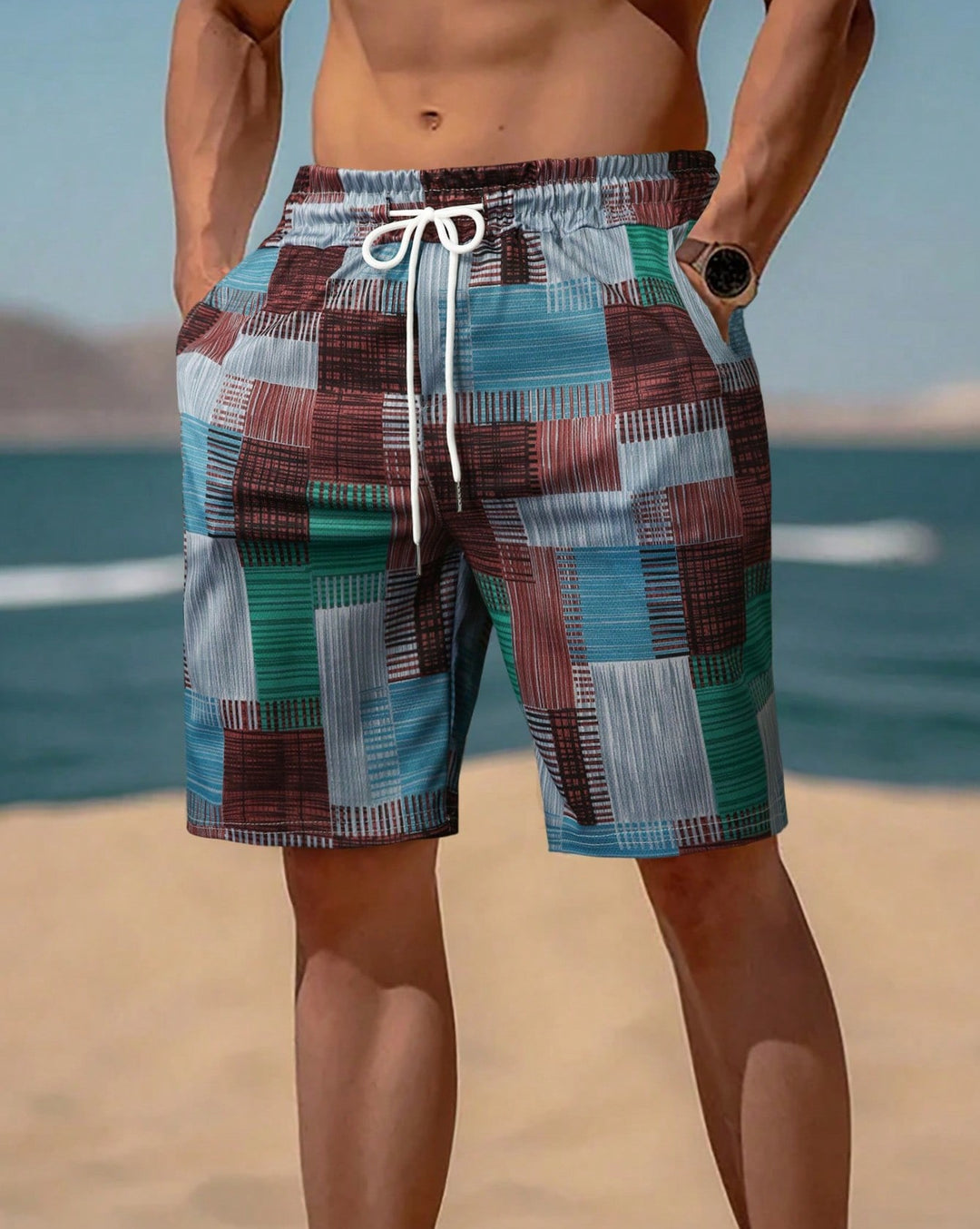 Herren stylische Bade-Shorts mit modernem Graphikmuster Aliams