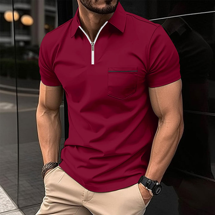 Herren Kurzarm Poloshirt mit Reißverschluss und Brusttasche Aliams