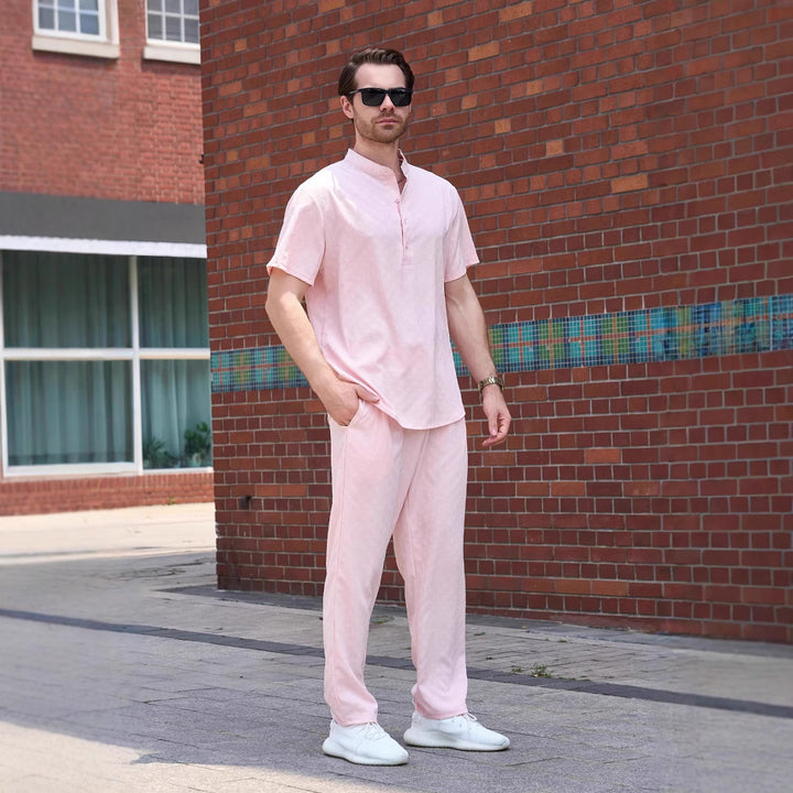 Herren stilvolles Freizeit-Set mit hemdenartig gestepptem Oberteil und bequemen Hosen Aliams
