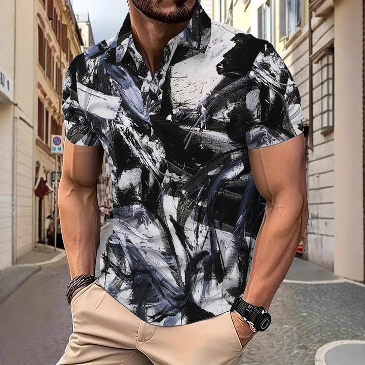 Herren Kurzarm-Hemd mit kreativem Farbdesign und modernem Schnitt Aliams