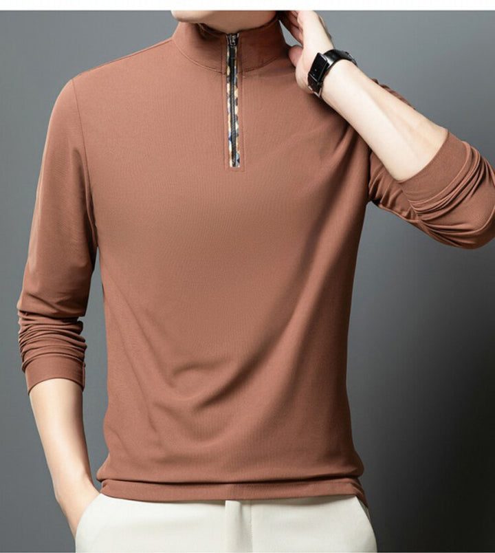 Herren Sportliches Langarmshirt mit Stehkragen und modischem Reißverschluss Aliams