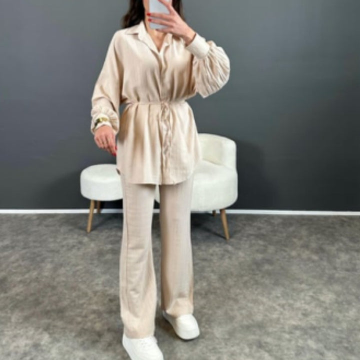 Damen Stylish gestreiftes Hemd mit weitem Beinanzug Aliams