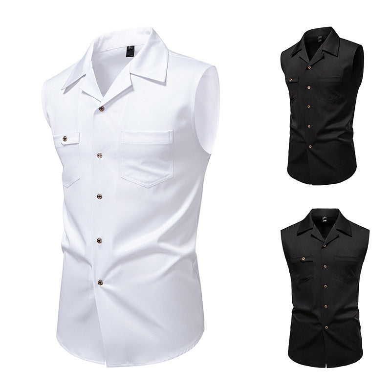 Herren ärmelloses Hemd mit praktischen Brusttaschen und stilvollem Kragen Aliams