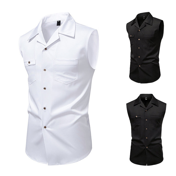 Herren ärmelloses Hemd mit praktischen Brusttaschen und stilvollem Kragen Aliams