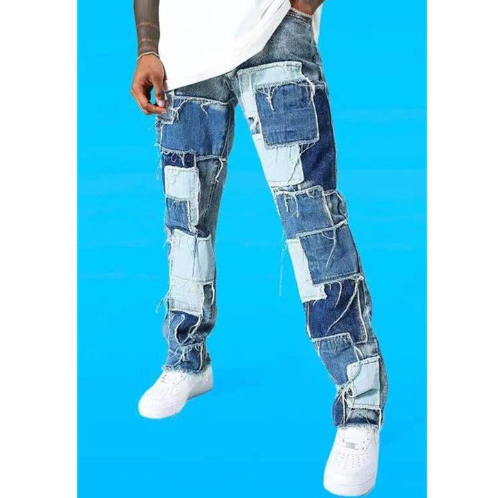 Herren Zerrissene Patchwork Jeans Aliams