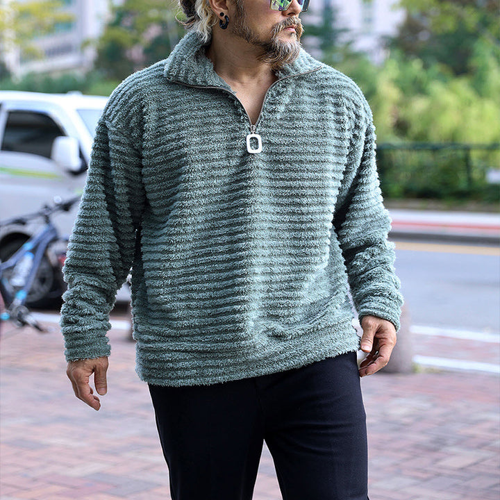 Herren weicher Fleece-Pullover mit hellem Reißverschluss und strukturiertem Design Aliams