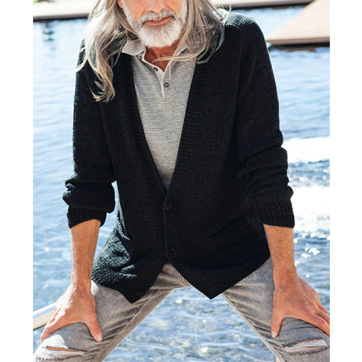 Herren eleganter Strickcardigan mit durchgehenden Knopfdetails und aufgesetzten Taschen Aliams