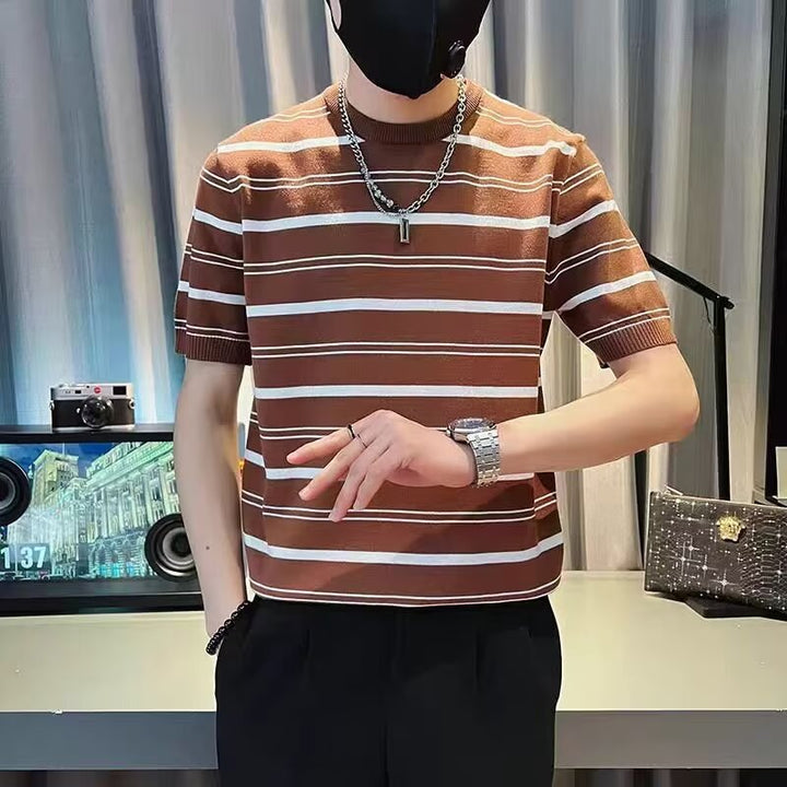 Herren Kurzarm-T-Shirt mit modernem Streifenmuster Aliams