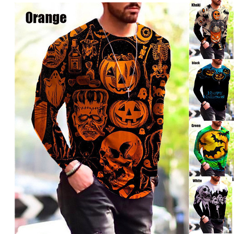 Herren Langarm-T-Shirt mit kreativem Halloween-Druck Aliams