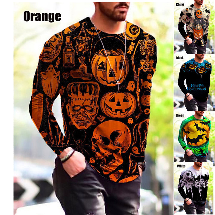 Herren Langarm-T-Shirt mit kreativem Halloween-Druck Aliams