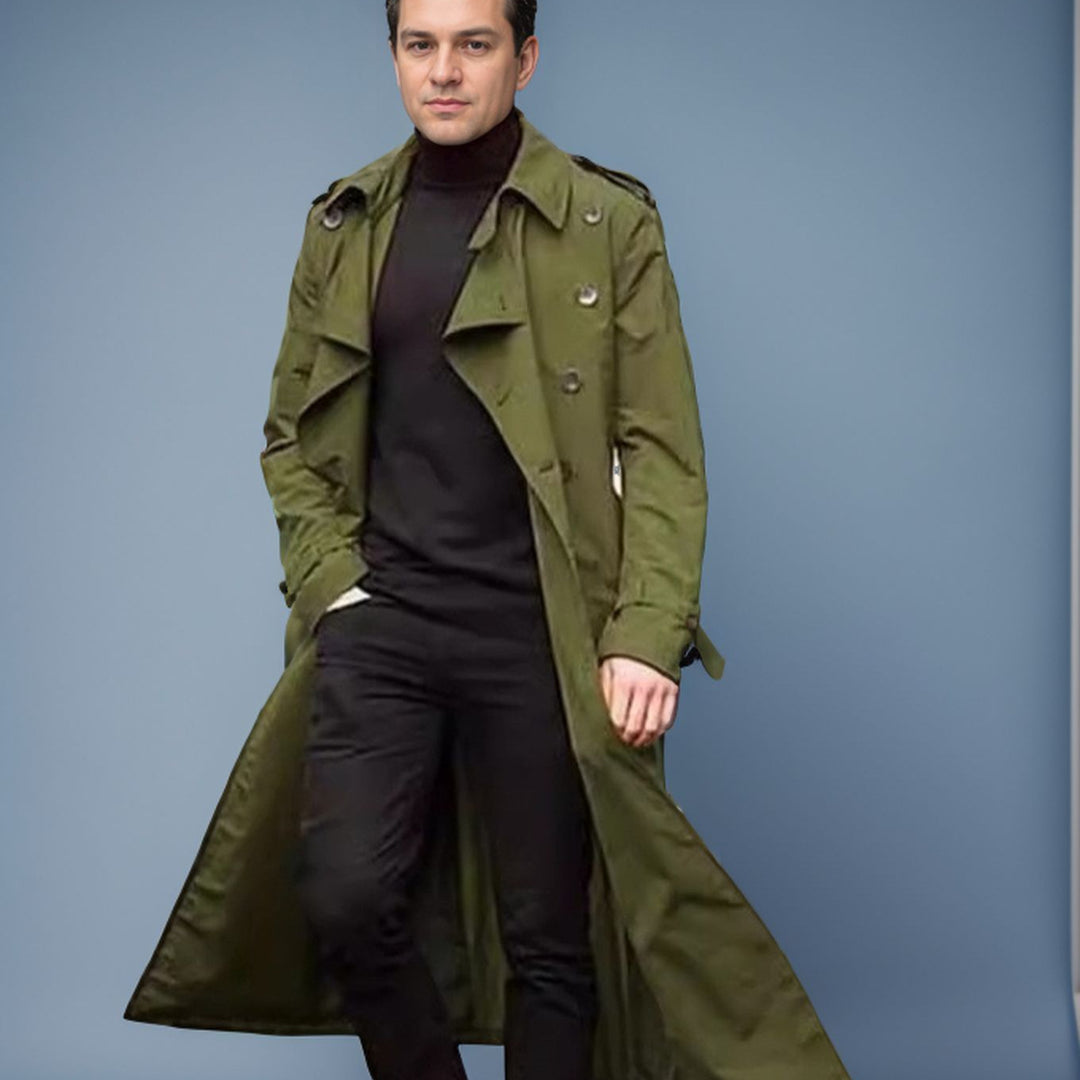 Herren eleganter Trenchcoat mit taillierbarem Gürtel und klassischen Details Aliams