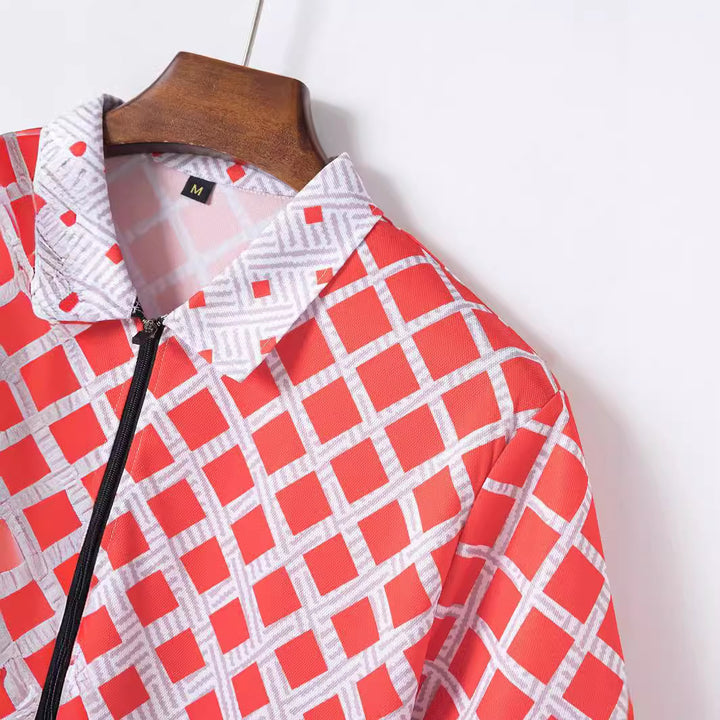 Herren Sportliches Kurzarmset mit Reißverschluss und modernem Muster Aliams