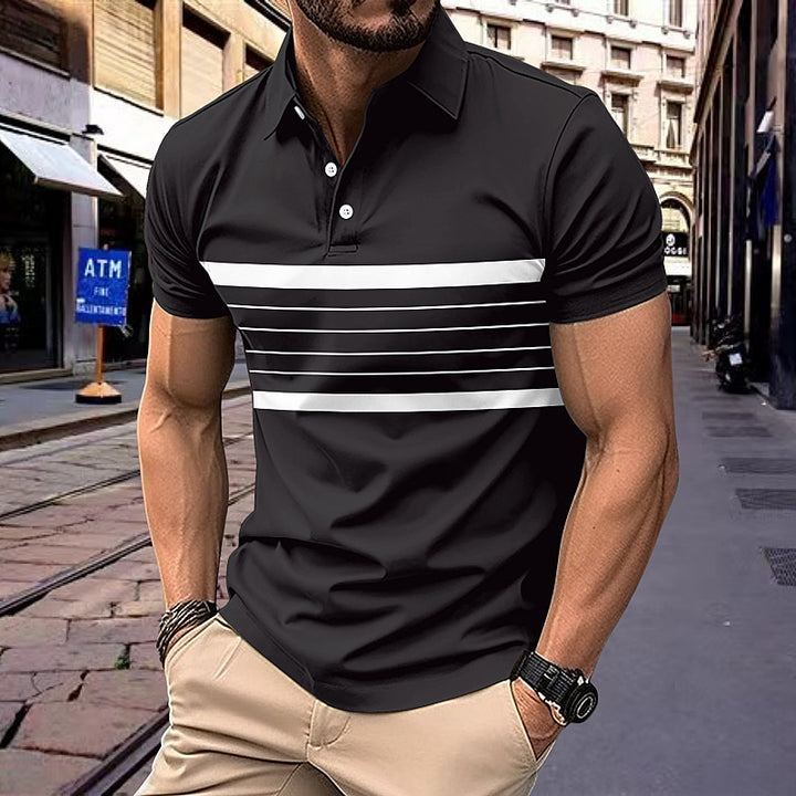 Herren elegantes Kurzarm-Polo-Shirt mit modernen Streifen und komfortablem Schnitt Aliams