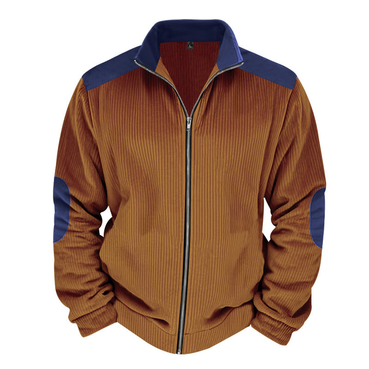 Herren Sportliche Zip-Jacke mit Rippenstruktur und Kontrastärmel Aliams