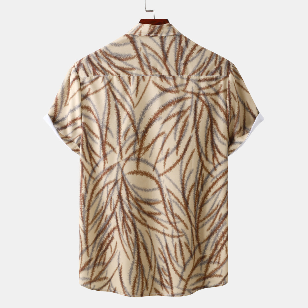 Herren Kurzarmhemd mit botanischem Muster und feiner Baumwollqualität Aliams