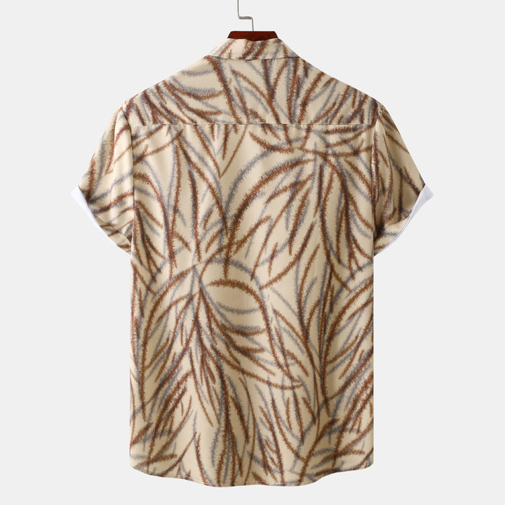 Herren Kurzarmhemd mit botanischem Muster und feiner Baumwollqualität Aliams