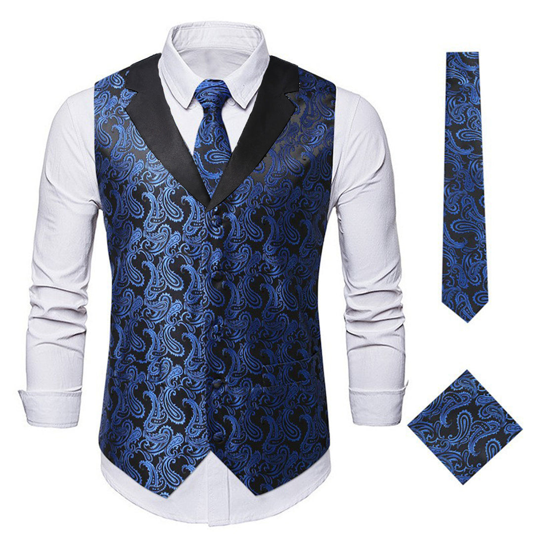 Herren elegante Weste mit floralem Jacquard-Muster und passendem Krawatten-Set Aliams
