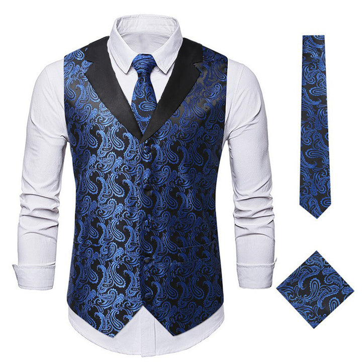 Herren elegante Weste mit floralem Jacquard-Muster und passendem Krawatten-Set Aliams