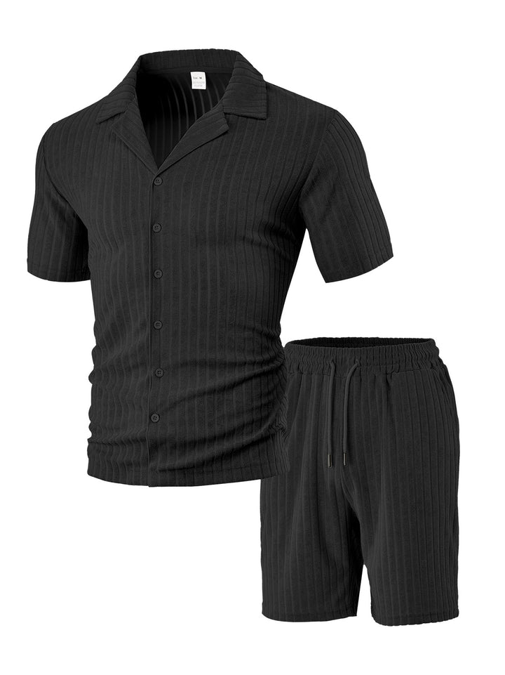 Herren kurzärmeliges Freizeitset mit strukturiertem Design und elastischem Bund Aliams