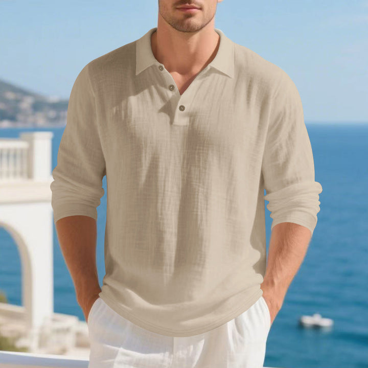Herren elegantes Langarm-Henley-Shirt mit modischem Knopfdesign und strukturierter Oberfläche Aliams
