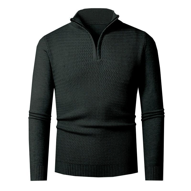 Herren eleganter Strickpullover mit Zipper und strukturiertem Wellen-Design Aliams