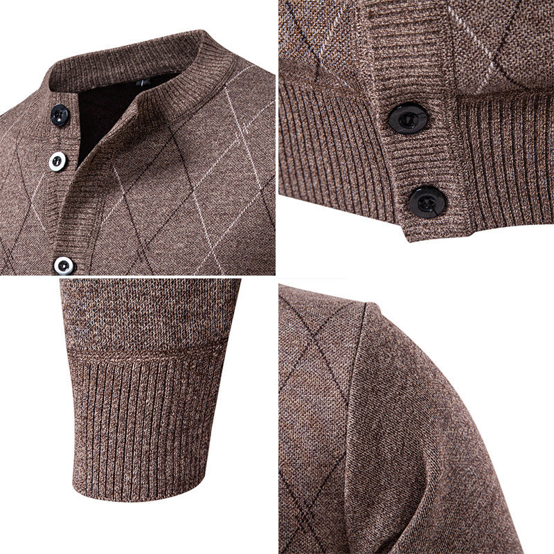 Herren Strickjacke mit modernen Rautenmustern und praktischen Taschen Aliams