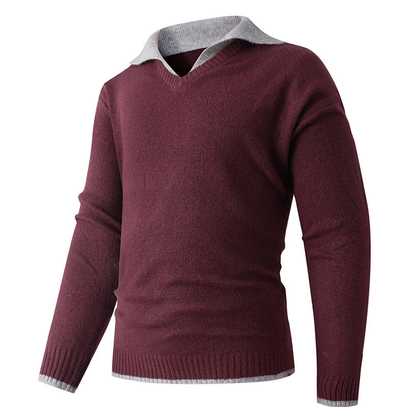 Herren eleganter V-Pullover mit gleitendem Hemdkragen und hochwertiger Textur Aliams