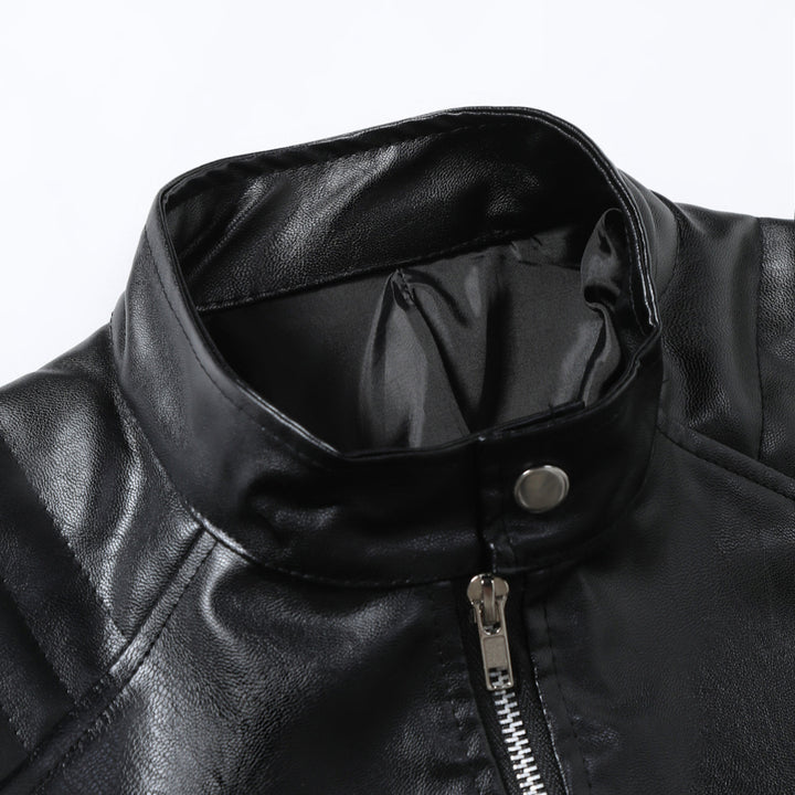 Herren Kunstleder Bikerjacke mit asymmetrischem Reißverschluss und Steppdetails Aliams