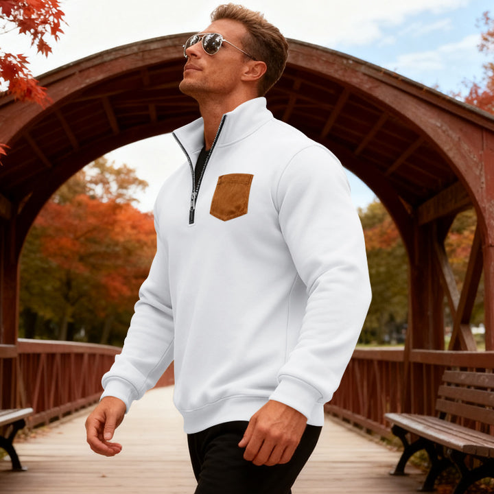 Herren Fleecepullover mit halbem Reißverschluss und praktischer Brusttasche Aliams