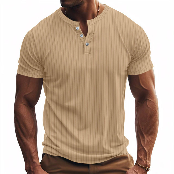 Herren Kurzarm Henley-Shirt mit Streifenmuster und praktischen Knöpfen Aliams